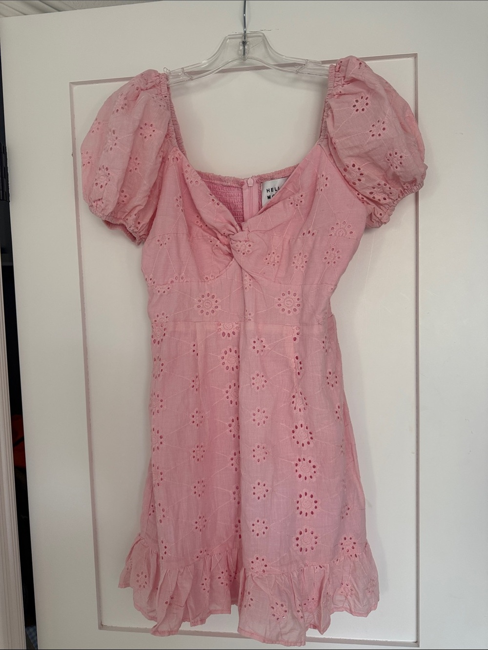 Hello Molly Pink Eyelet Knot-Front Puff Sleeve Kids Dress
